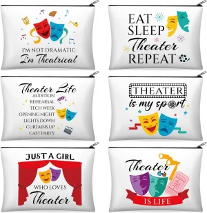 Reginary 6 Pcs Theatre Makeup Bags Musical Theater Gifts for Women Theatre Zipper Cosmetic Bag Broadway Gifts for Theater Actors and Lovers