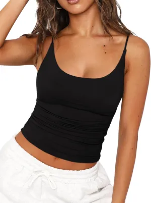 REORIA Women's Sexy Scoop Neck Tank Top Summer Sleeveless Cute Y2K Cami Tops Basic Going Out Crop Shirt