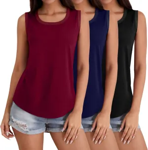 Riyiper 3 Pack Women's Tank Tops Sleeveless Tunic Shirts Cotton Loose Scoop Neck 2025 Summer Beach Vacation Clothes
