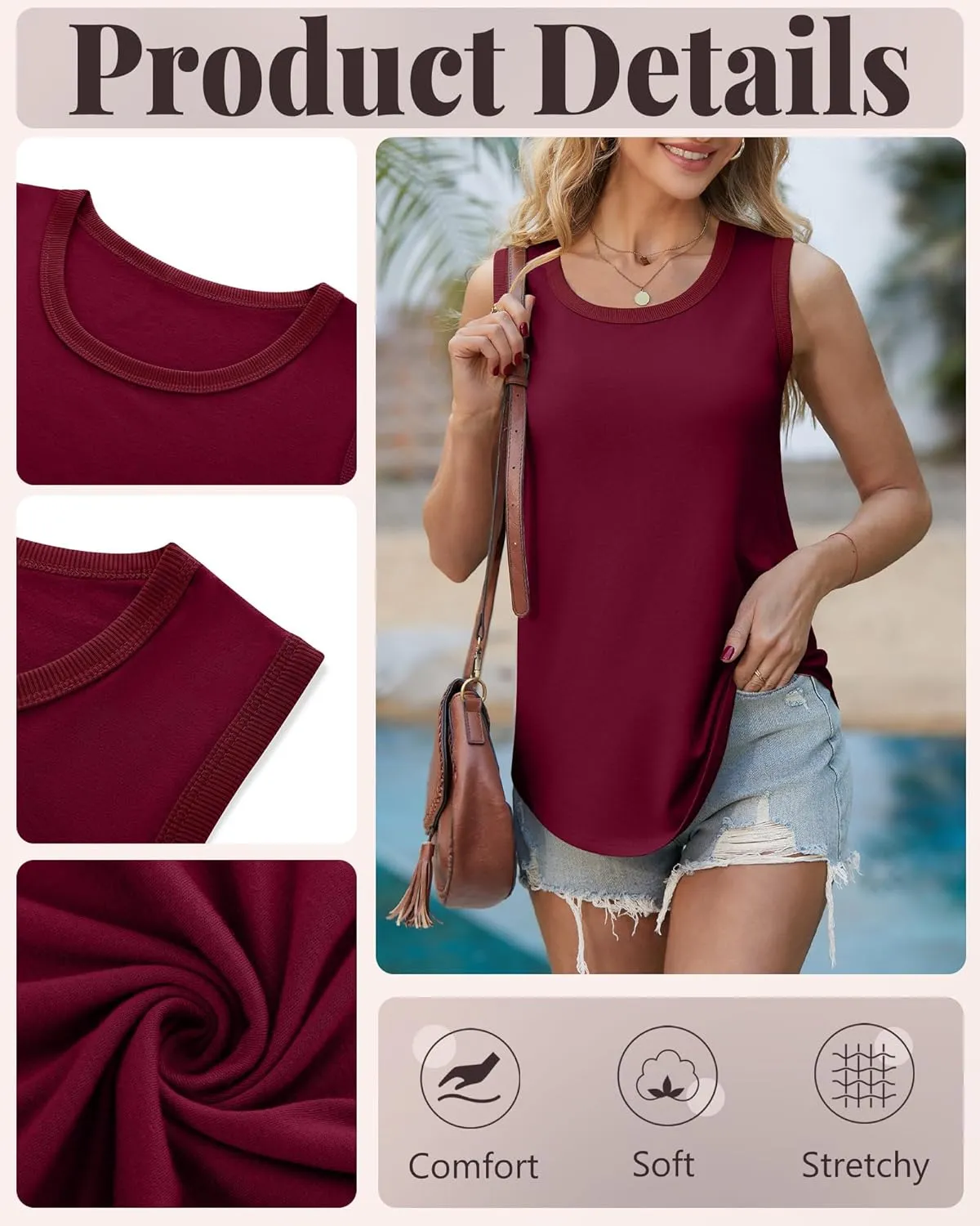 Riyiper 3 Pack Women's Tank Tops Sleeveless Tunic Shirts Cotton Loose Scoop Neck 2025 Summer Beach Vacation Clothes