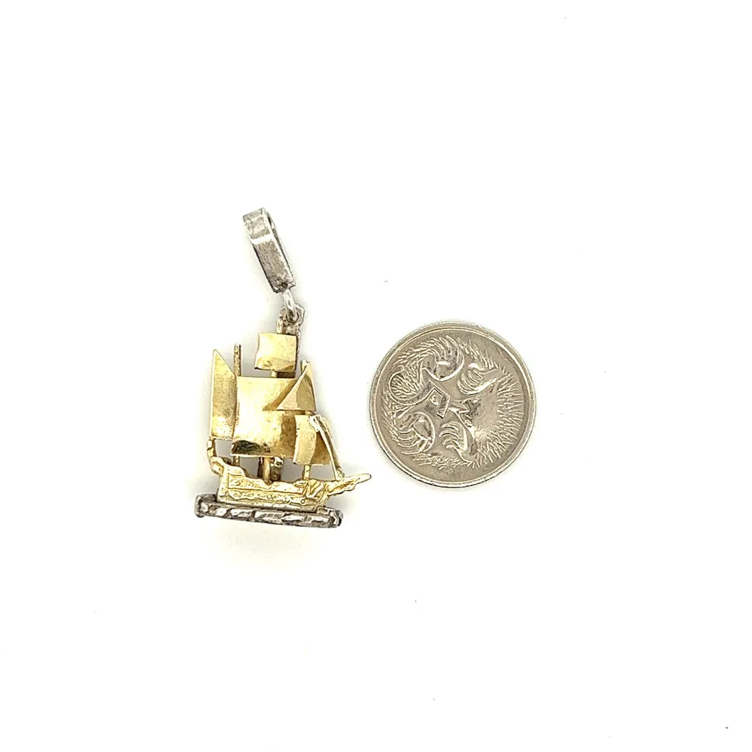 Sailing Ship Pendant made from 9ct Yellow Gold and Silver.