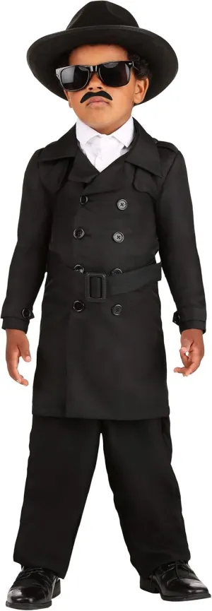 Secret Agent Man Toddler Costume - Trench Coat, Hat, Belt, Sunglasses, Mustache