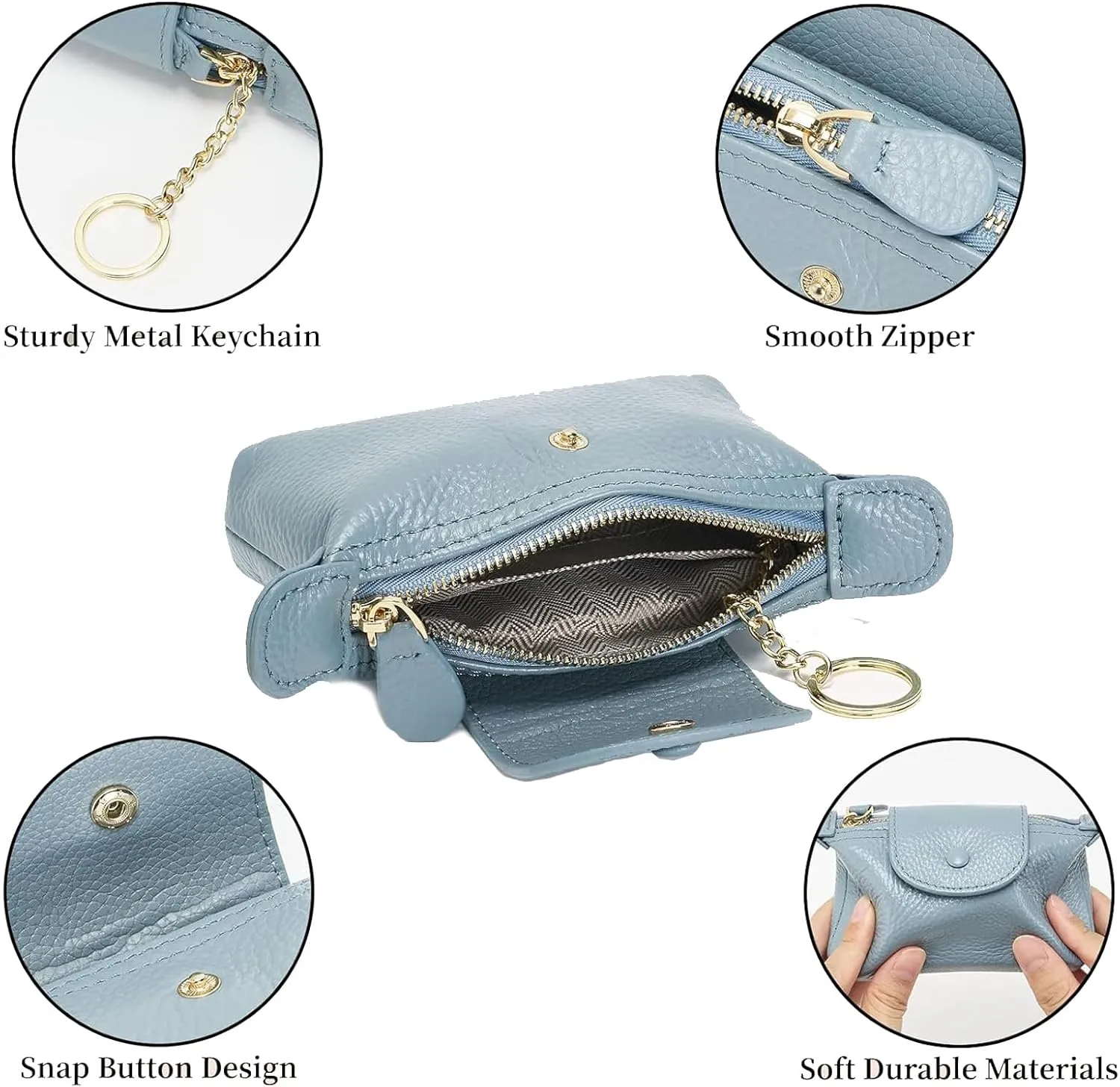 SENDEFN Small Leather Women Coin Purse, Women's Keychain Zipper Pocket Pouch Wallet