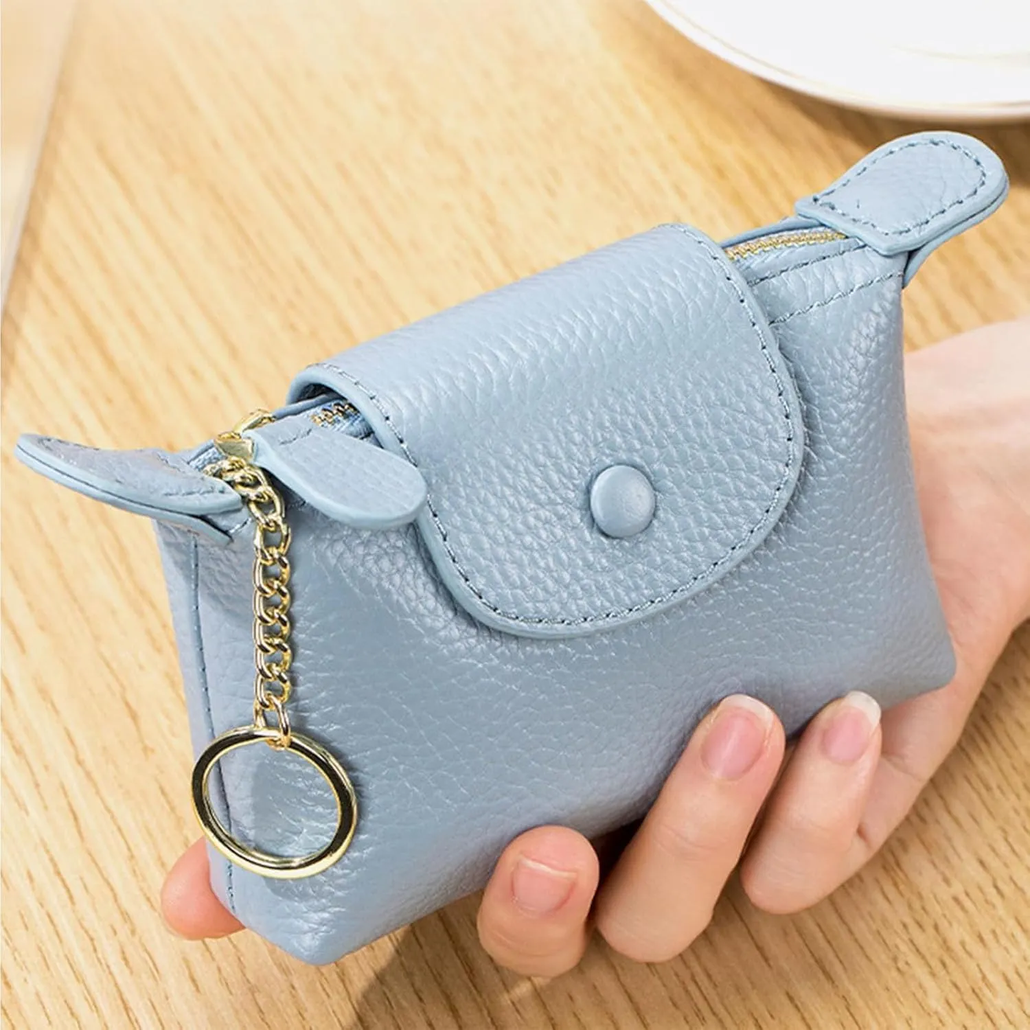 SENDEFN Small Leather Women Coin Purse, Women's Keychain Zipper Pocket Pouch Wallet