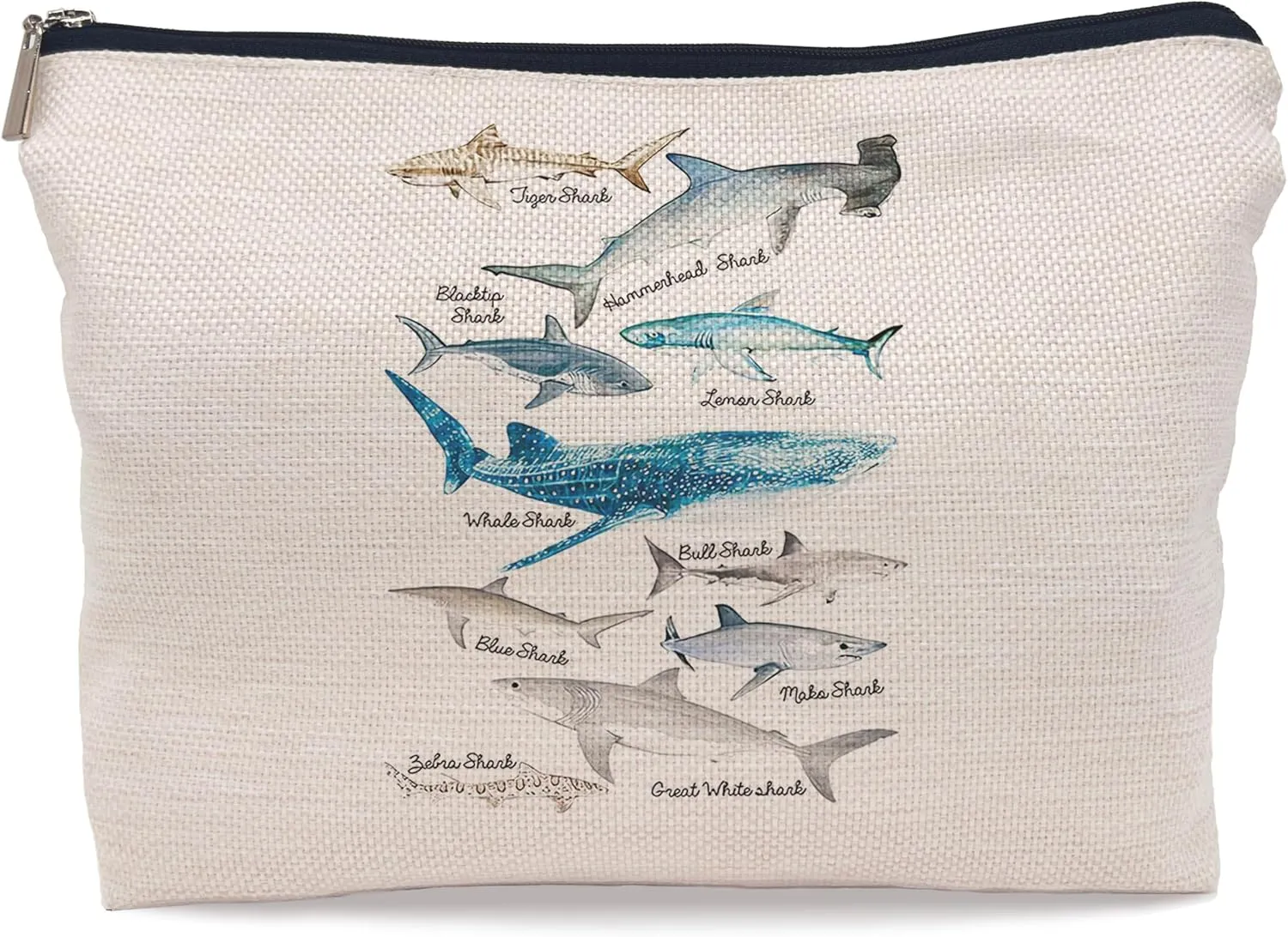 Shark Makeup Bag,Shark Stuff,Shark Gifts For Shark LoversMarine Life Species Of Sharks Chart Cosmetic Makeup Bag