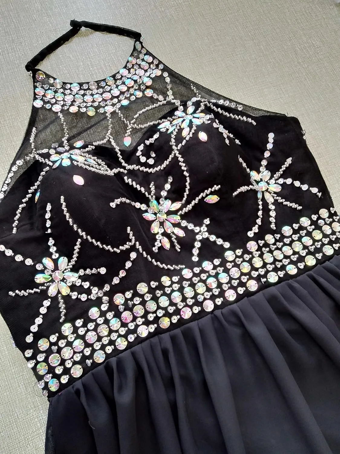 Sheer Beaded Halter Gradient Ombre Chiffon Long Prom Evening Dresses