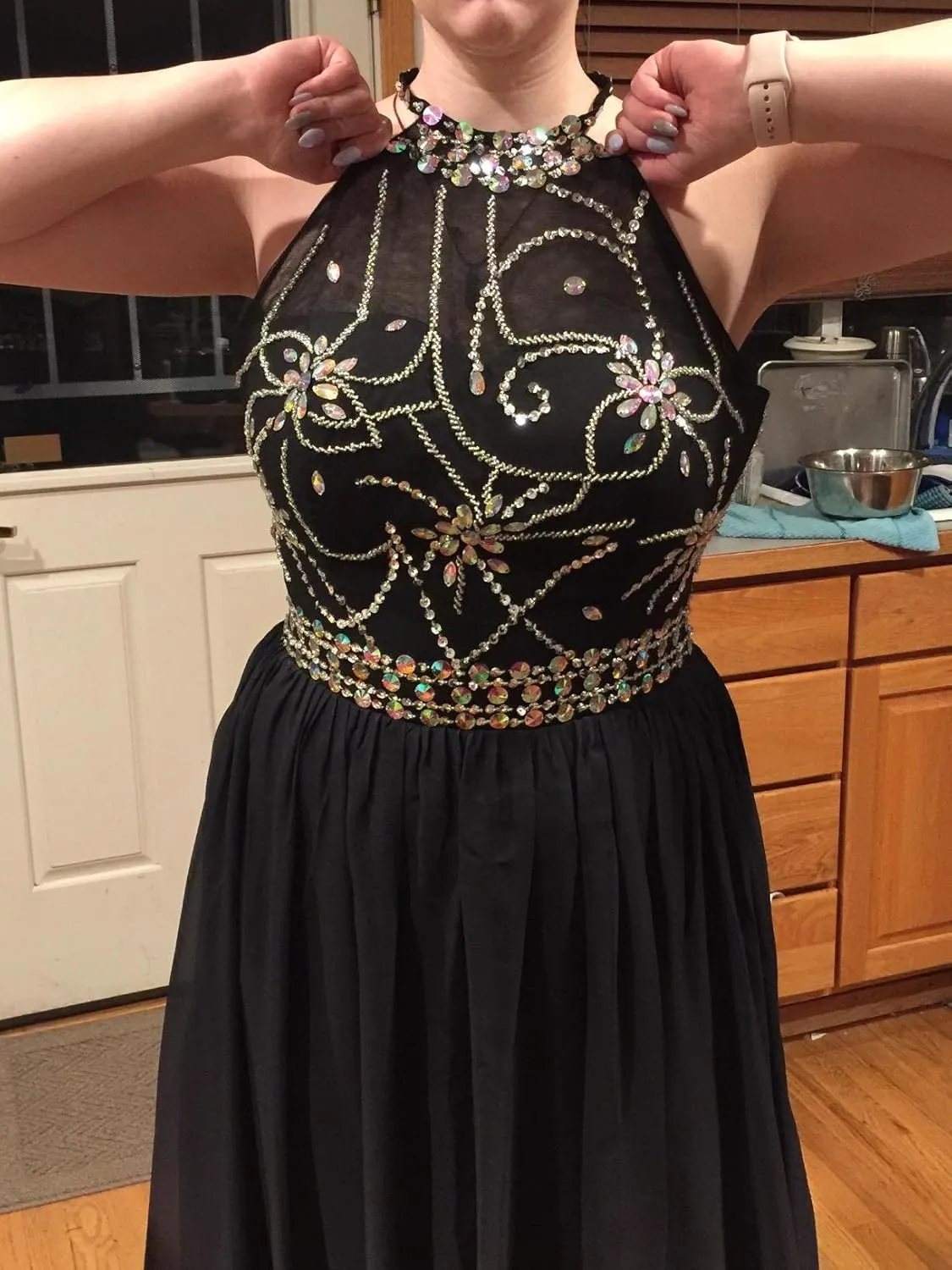 Sheer Beaded Halter Gradient Ombre Chiffon Long Prom Evening Dresses