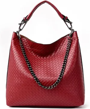Shoulder Bags Women Handbag Lady Shoulder Bag Women Quality Leather Chain Big Tote Women Crossbody Bag(Rojo)