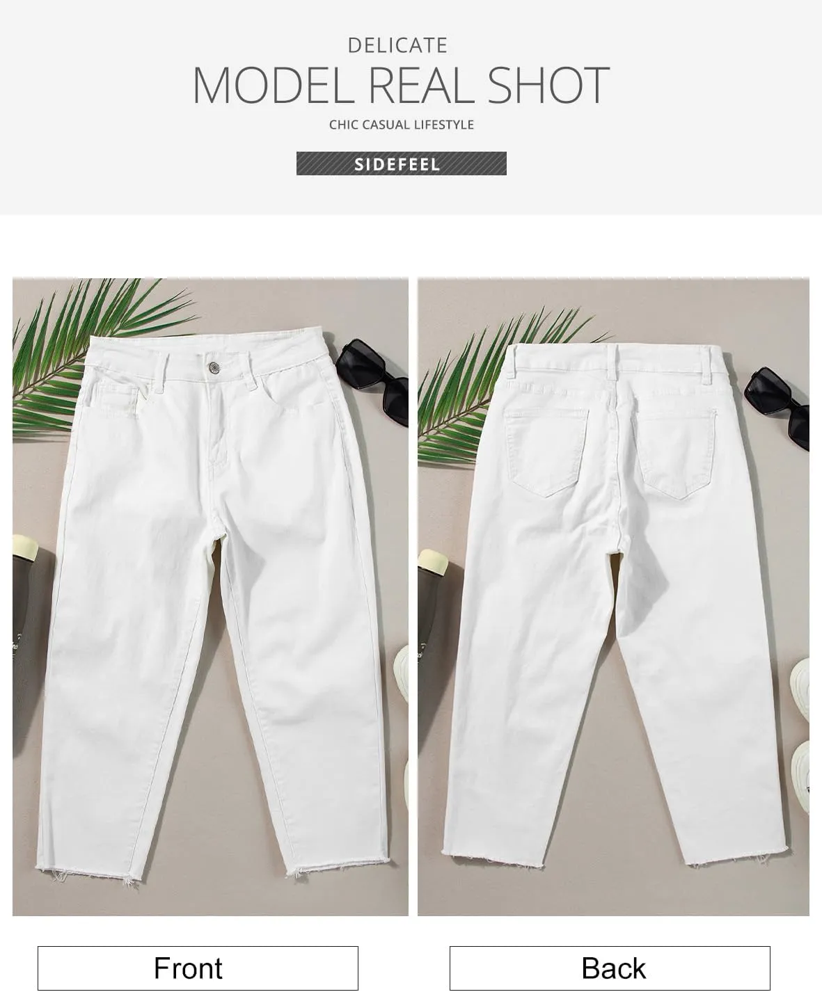 Sidefeel Women's Capri Jeans High Waisted 2025 Spring Fashion Straight Leg Raw Hem Denim Capri Pants