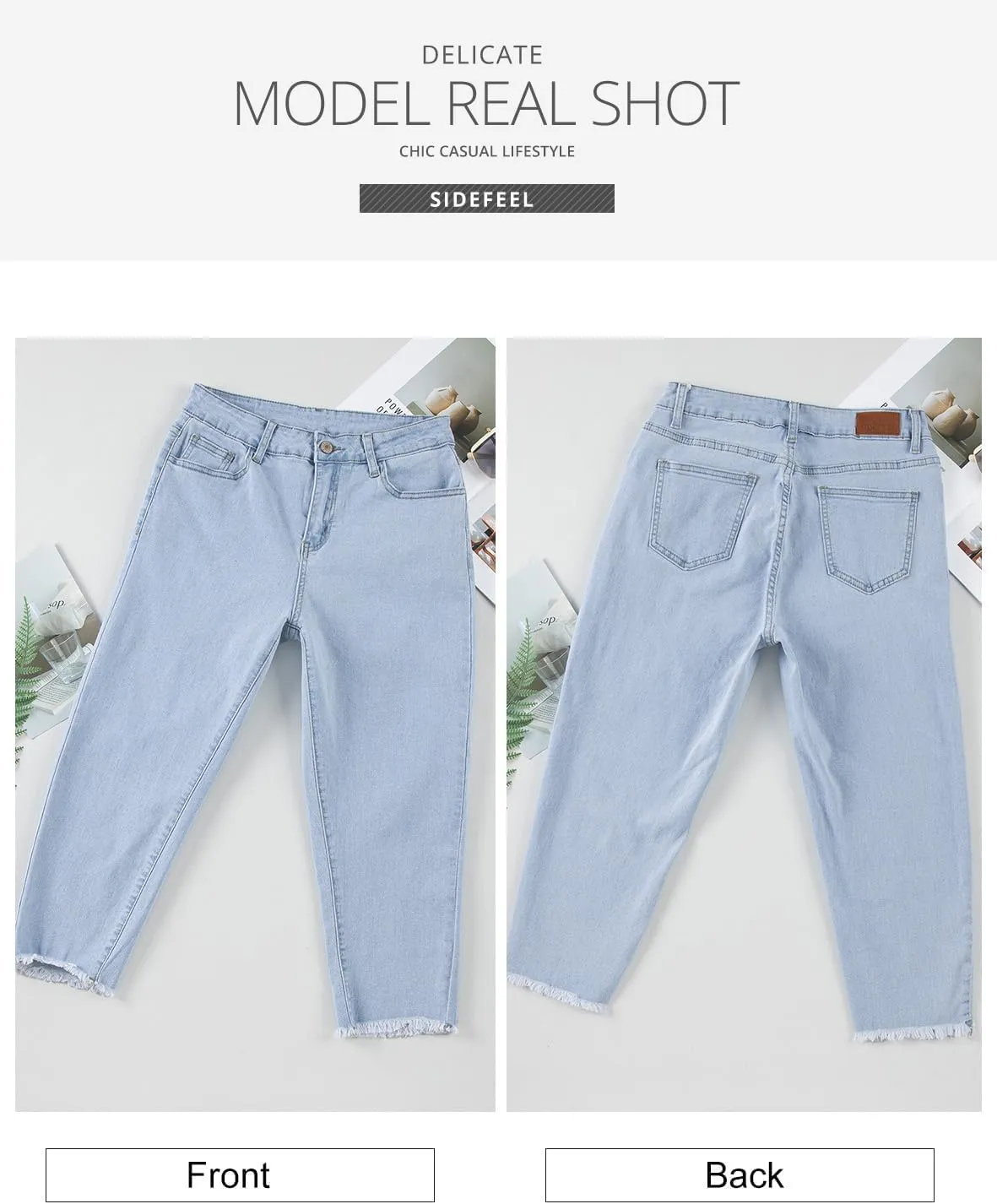 Sidefeel Women's Capri Jeans High Waisted 2025 Spring Fashion Straight Leg Raw Hem Denim Capri Pants