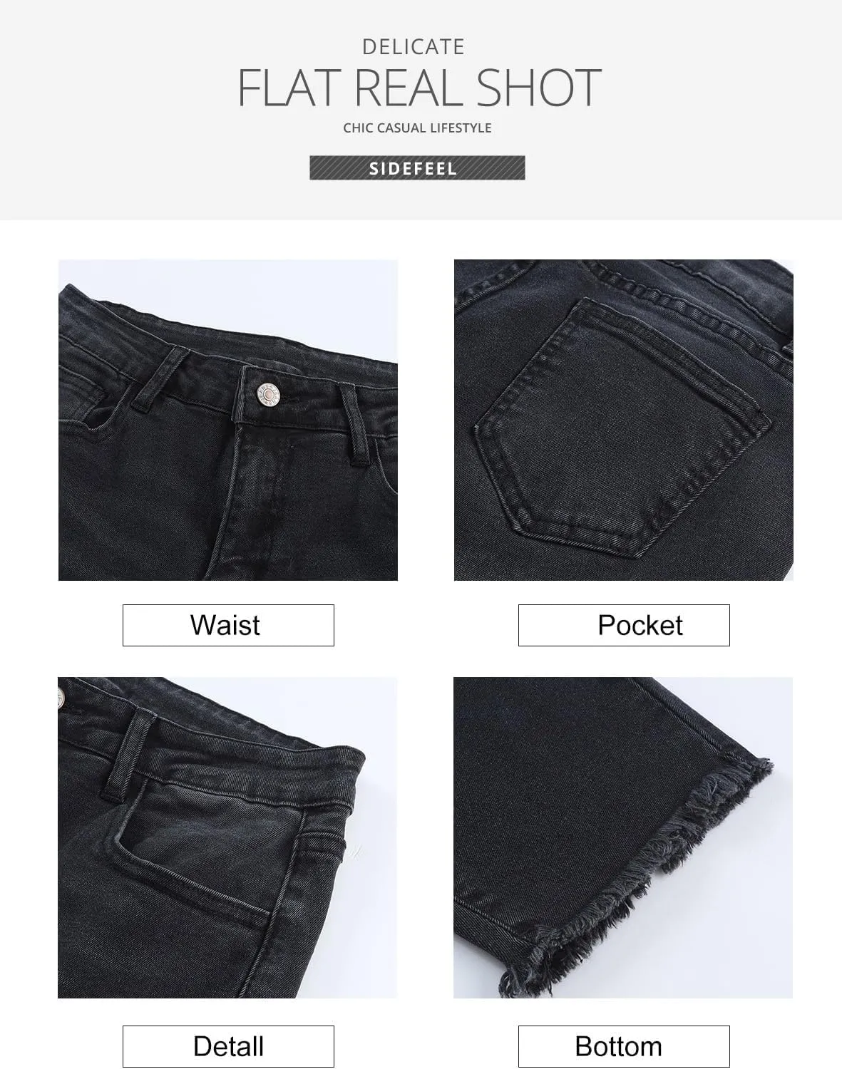 Sidefeel Women's Capri Jeans High Waisted 2025 Summer Fashion Straight Leg Raw Hem Denim Capri Pants