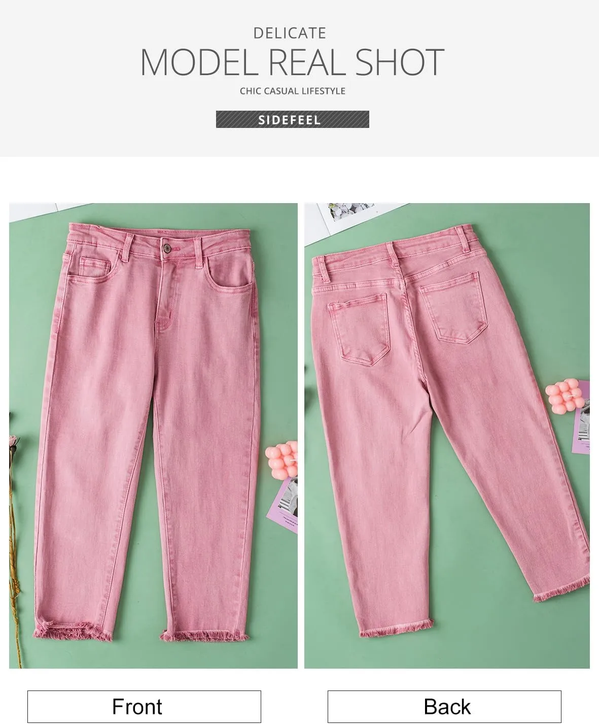Sidefeel Women's Capri Jeans High Waisted 2025 Summer Fashion Straight Leg Raw Hem Denim Capri Pants