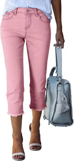 Sidefeel Women's Capri Jeans High Waisted 2025 Summer Fashion Straight Leg Raw Hem Denim Capri Pants