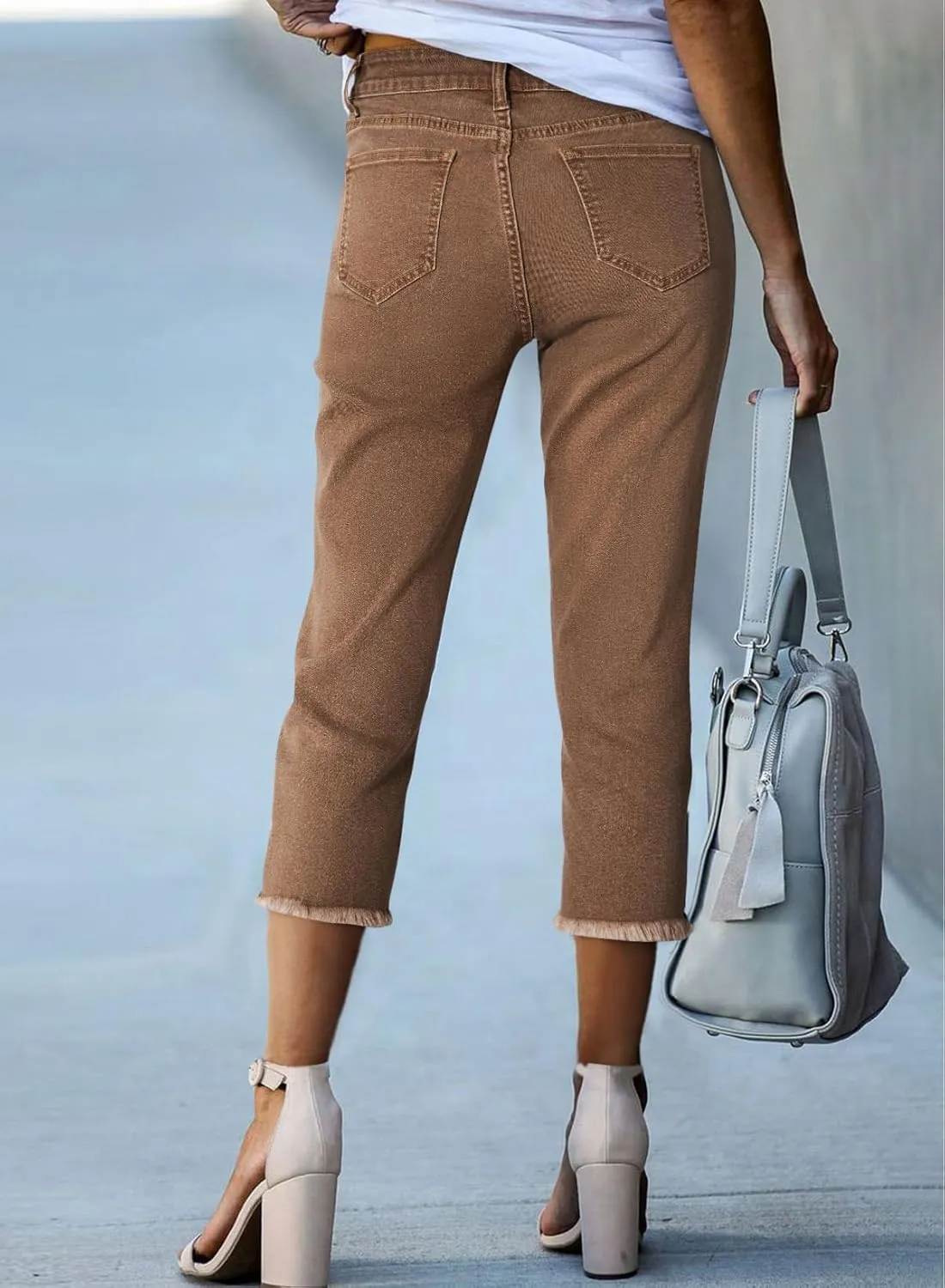 Sidefeel Women's Capri Jeans High Waisted 2025 Summer Fashion Straight Leg Raw Hem Denim Capri Pants
