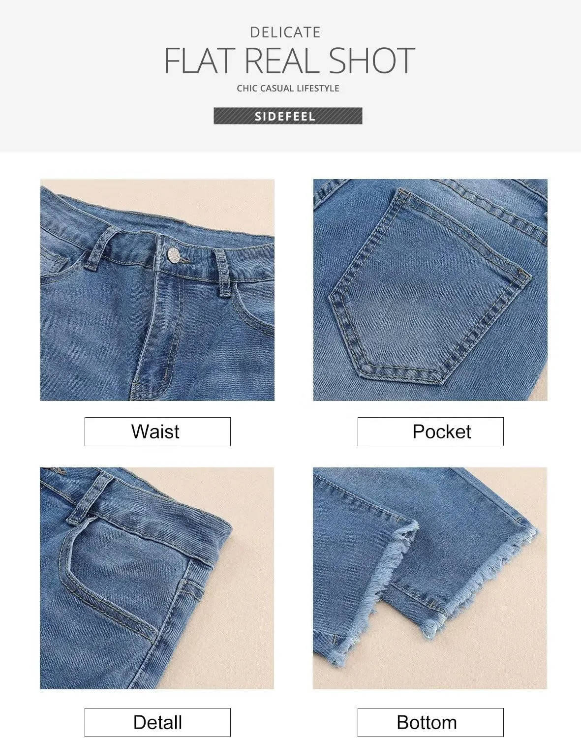Sidefeel Women's Capri Jeans High Waisted 2025 Summer Fashion Straight Leg Raw Hem Denim Capri Pants