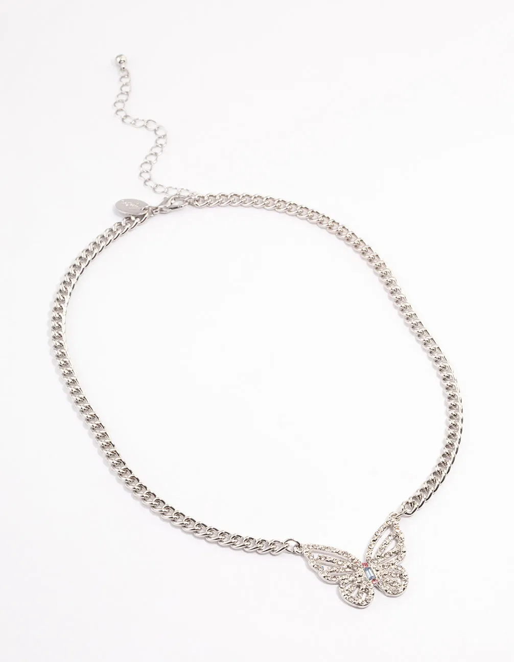Silver Crystal Butterfly Necklace