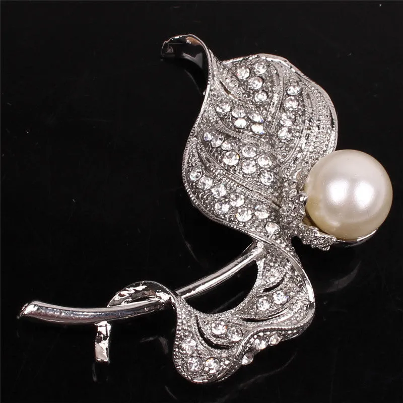Silver Crystal Large With Pearl Austrian Crystal 18K Gold Plated Brooches&Pin For Women Fashion Jewelry