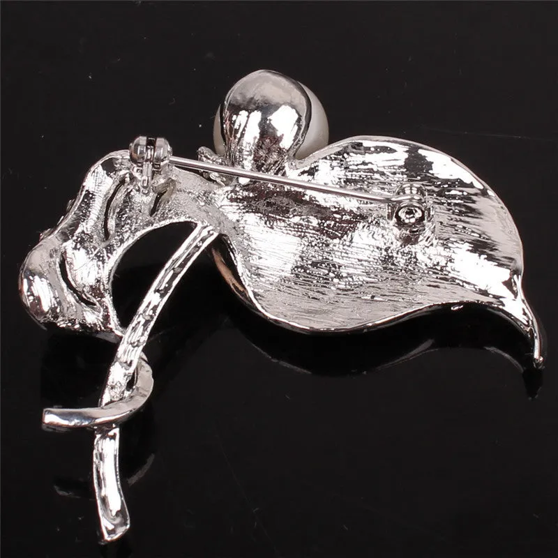 Silver Crystal Large With Pearl Austrian Crystal 18K Gold Plated Brooches&Pin For Women Fashion Jewelry