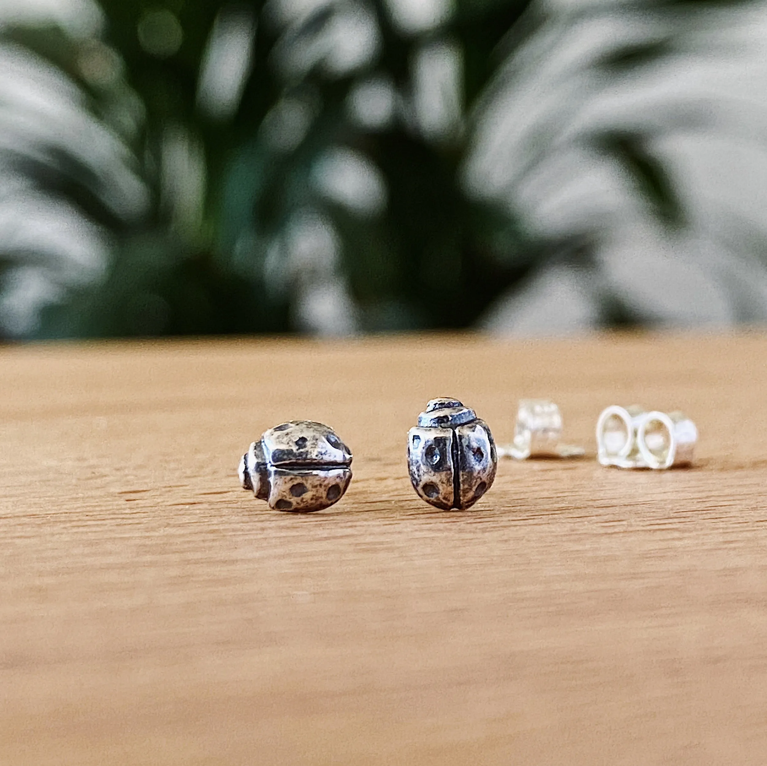 Silver Ladybug Studs