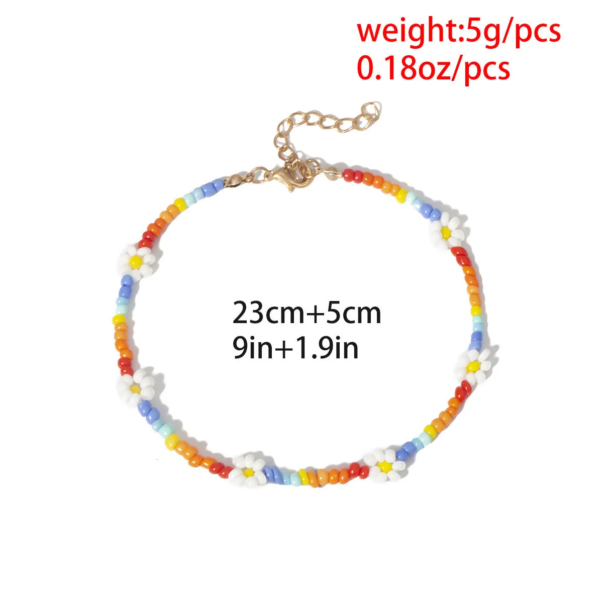 Simple Contrast Color Creative Bracelet Anklet Knitting Handmade Flower Rice Bead Color Necklace For Women