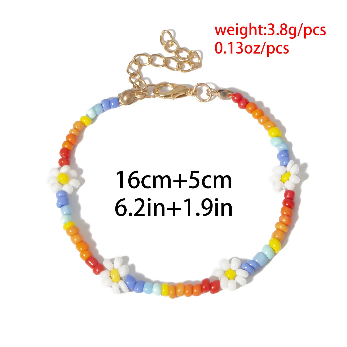 Simple Contrast Color Creative Bracelet Anklet Knitting Handmade Flower Rice Bead Color Necklace For Women
