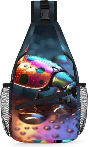 Sling Chest Bag for Women Crossbodysling Backpack for Men Crossbody with Water Bottle Holder Lovely Ladybug Animal Shoulder Tactical Bag Fanny Packs for Travel Purses Anti Theft