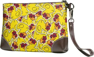 Small Clutch Purses for Women - Duck With Star Sunglasses Leather Wristlet Wallets for Women with Wrist Strap