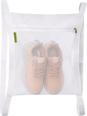 Sneaker Wash & Dry Net Bag for Dryer,15.7x13.8 Inch Large HoneyComber Mesh Bags with Zipper and Strap for Shoes, Clothing, Laundry Reused Bag Tool (Large) (white)