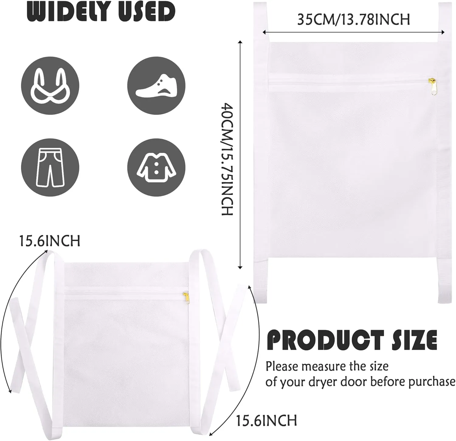 Sneaker Wash & Dry Net Bag for Dryer,15.7x13.8 Inch Large HoneyComber Mesh Bags with Zipper and Strap for Shoes, Clothing, Laundry Reused Bag Tool (Large) (white)
