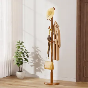 Solid Wood Coat Rack, Freestanding Coat Rack with 10 Hooks and Thickened Base, Coat Tree 3 Adjustable Heights for Bedroom, Entryway, Livingroom, Coat Hanger Stand for Scarves, Handbags (Walnut Brown)