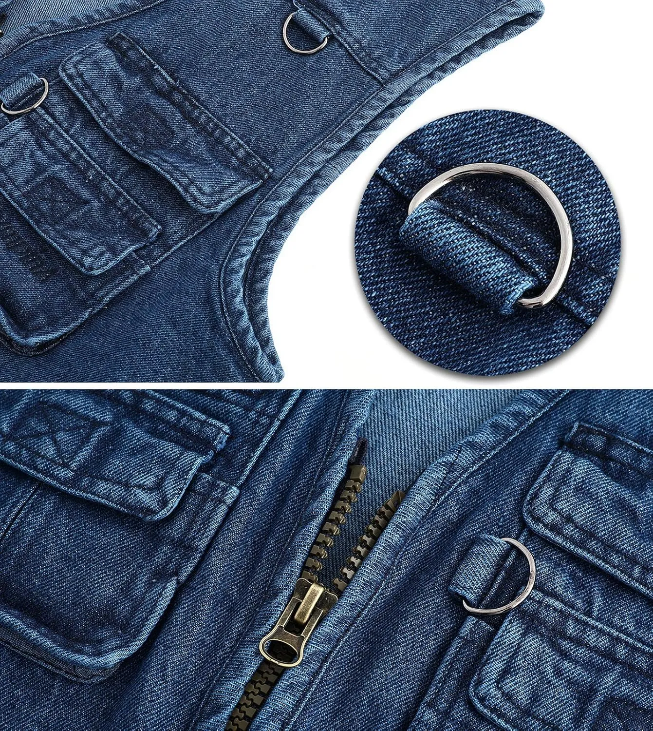 Spanye Men Denim Vest Outdoor Work Jacket Multi Pocket for Travel Photo Fishing Big & Tall
