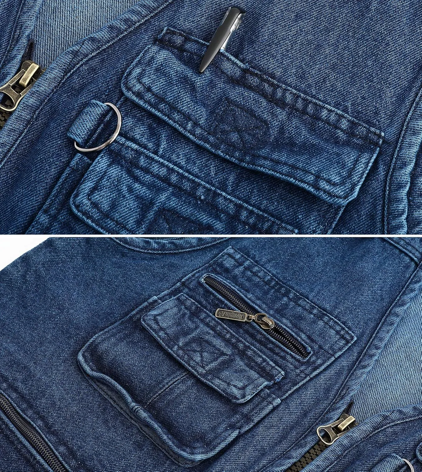 Spanye Men Denim Vest Outdoor Work Jacket Multi Pocket for Travel Photo Fishing Big & Tall