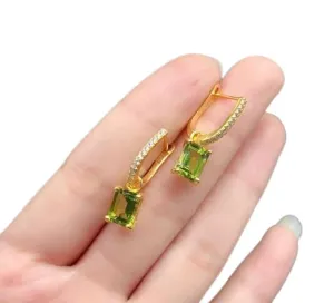 Square Cut Peridot 925 Silver Yellow Gold Plated Clip Earrings