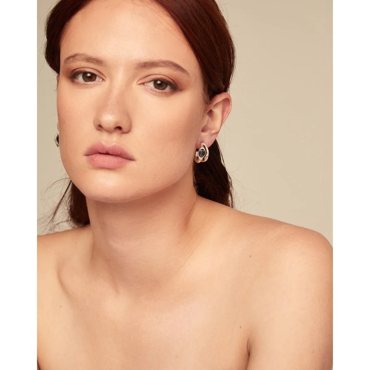 Sterling silver-plated earrings with black crystal - PEN0955MCLMTL0U