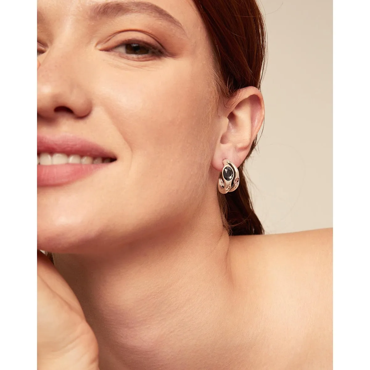 Sterling silver-plated earrings with black crystal - PEN0955MCLMTL0U