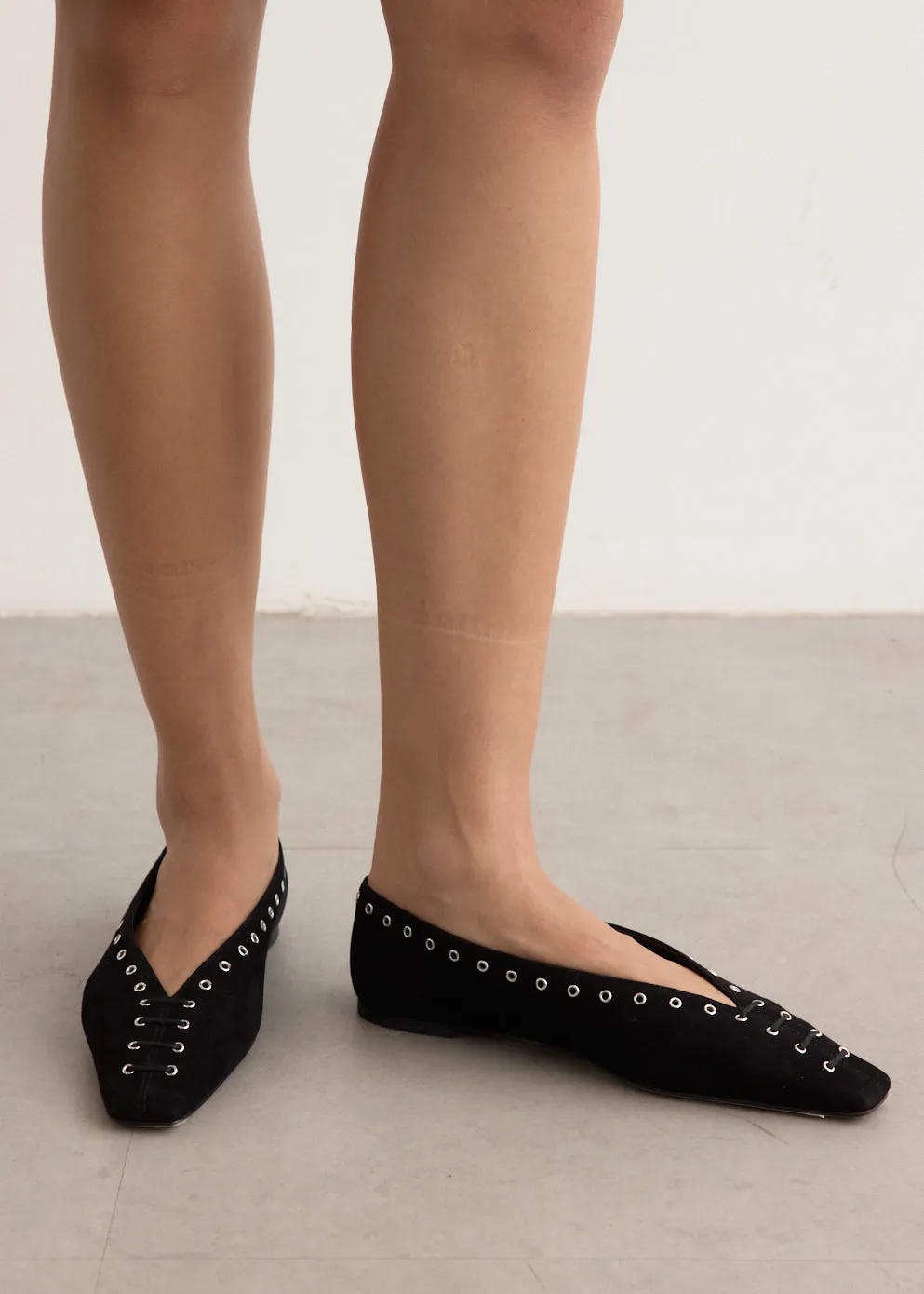 Suede Lace Up Ballerinas