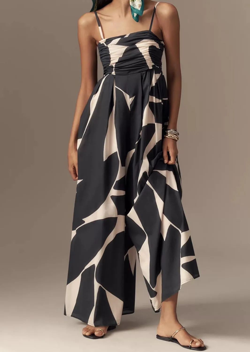 Summer Spaghetti Strap Boho Wide Leg Jumpsuits for Women Casual Sleeveless Long Rompers 2025 Trendy One Piece Outfits