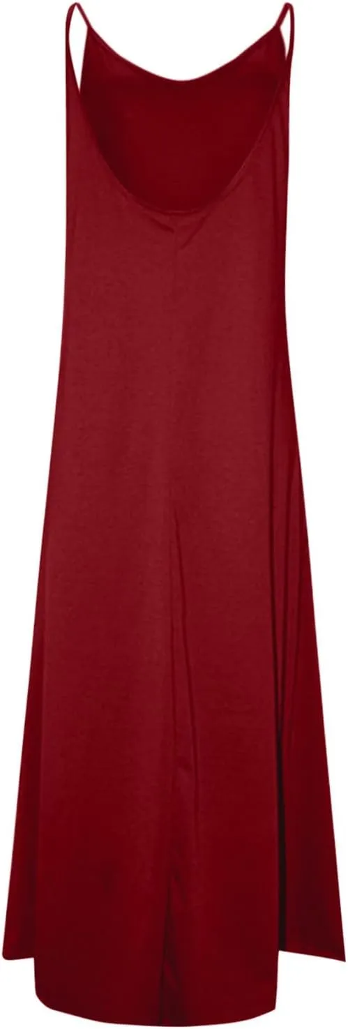 Sun Dresses for Women Strappy V Neck Sleeveless Flowy Deesses Casual Loose Long Maxi Beach Sundress with Pockets