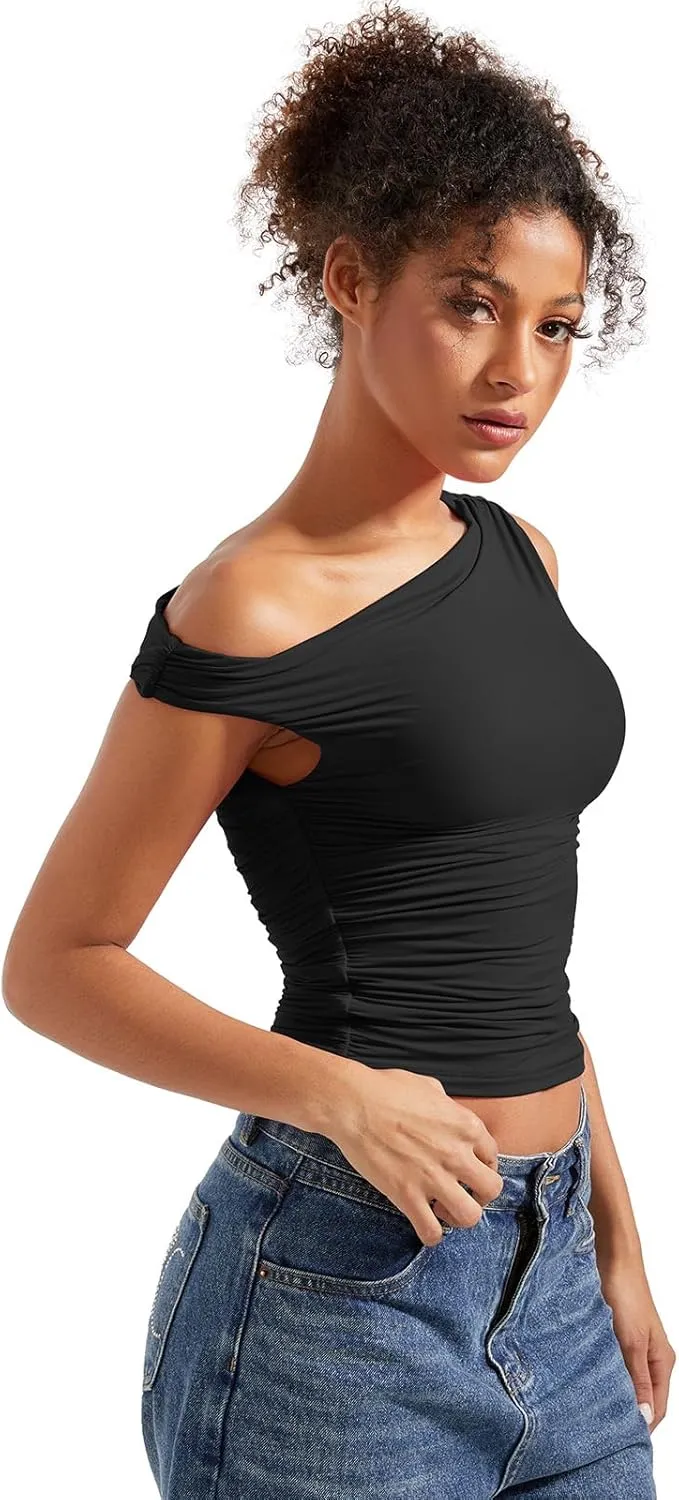 SUUKSESS Women Off Shoulder Tops Sleeveless Shirts Y2K Going Out Crop Tank Top