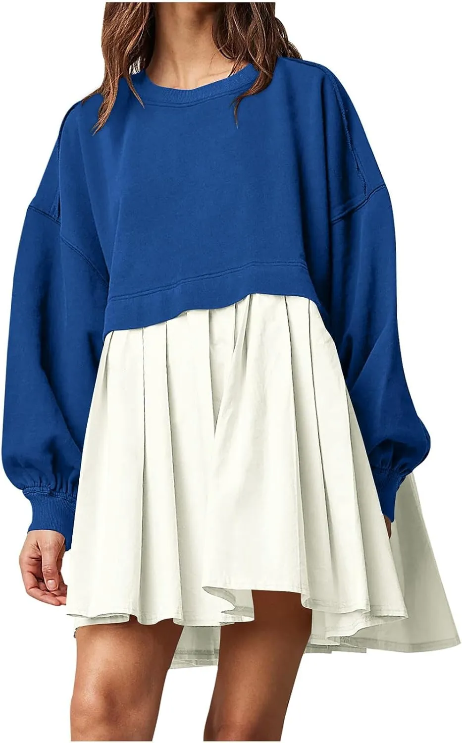 Sweatshirts Dress for Women Fall Long Sleeve Dresses Trendy Pleated Party Dress Casual Mini Dresses 2024