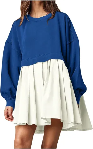 Sweatshirts Dress for Women Fall Long Sleeve Dresses Trendy Pleated Party Dress Casual Mini Dresses 2024