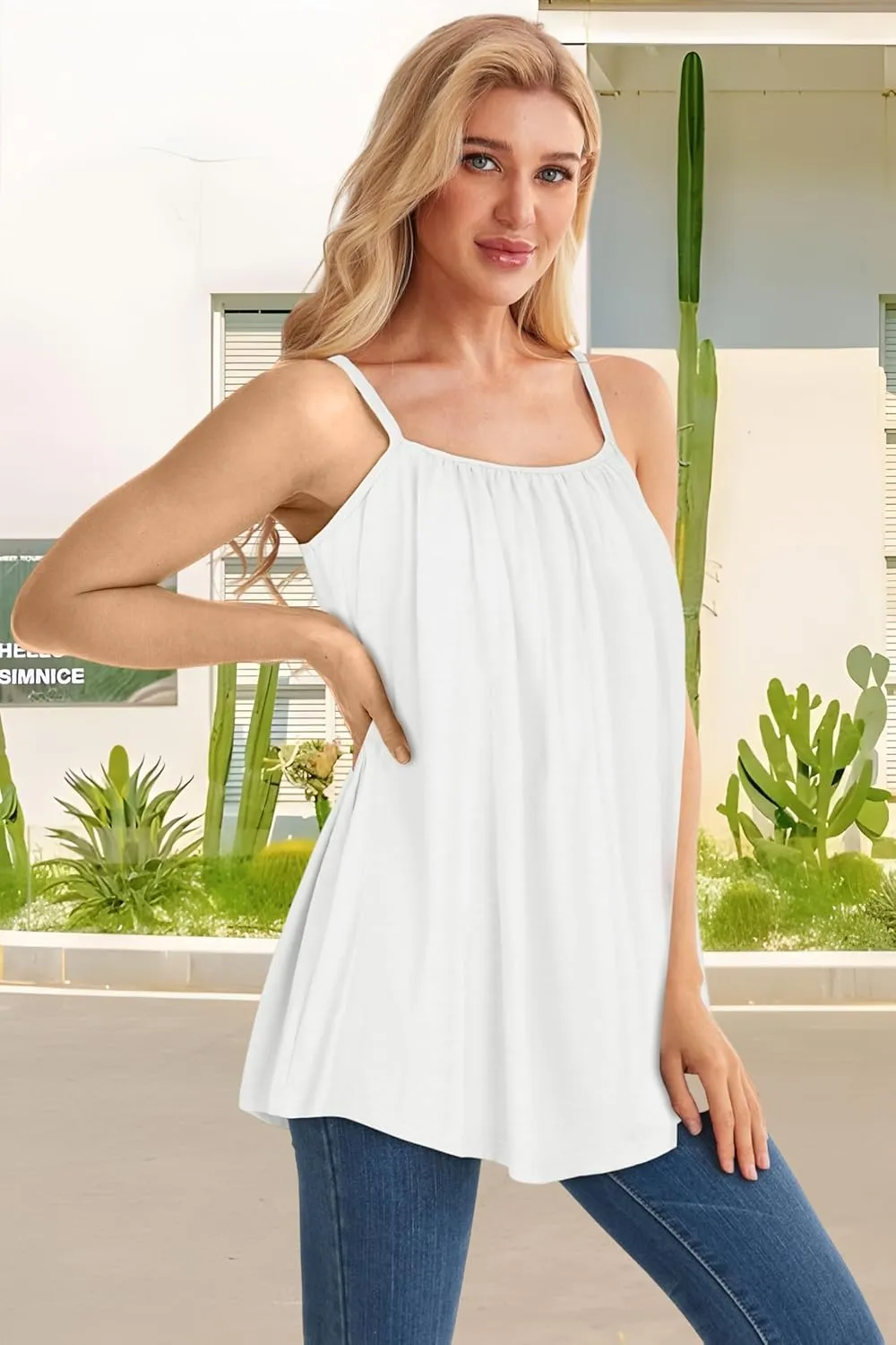 Tank Top for Women Spaghetti Strap Camisole Summer Scoop Neck Loose Fit Casual Sleeveless Shirts