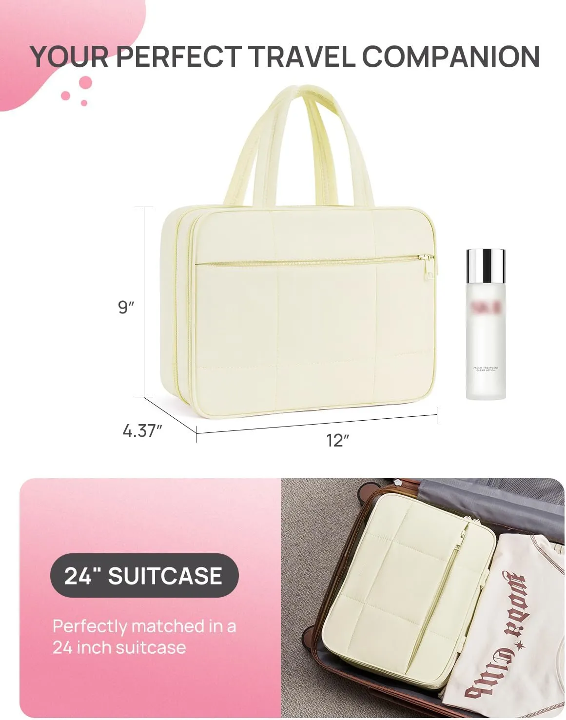 Telena Travel Toiletry Bag with Jewelry Organizer for Women, Puffy Hanging Makeup Bag Lightweight Cosmetic Bag Organizer for Travel Essentials