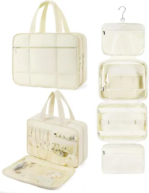 Telena Travel Toiletry Bag with Jewelry Organizer for Women, Puffy Hanging Makeup Bag Lightweight Cosmetic Bag Organizer for Travel Essentials