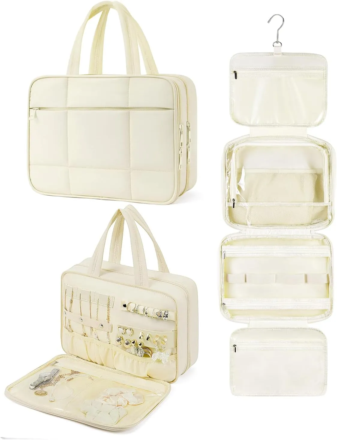 Telena Travel Toiletry Bag with Jewelry Organizer for Women, Puffy Hanging Makeup Bag Lightweight Cosmetic Bag Organizer for Travel Essentials