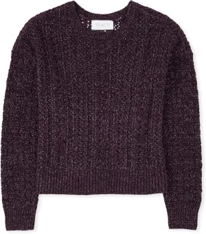 The Children's Place Girls' Long Sleeve Crew Neck Pullover Chenille Sweater