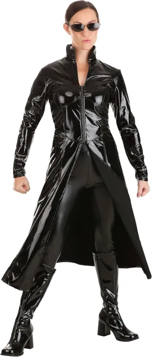 The Matrix Trinity Costume for Women - Long Black Trench Coat Jacket & Sunglasses - Adult Matrix Cosplay Outfit XL