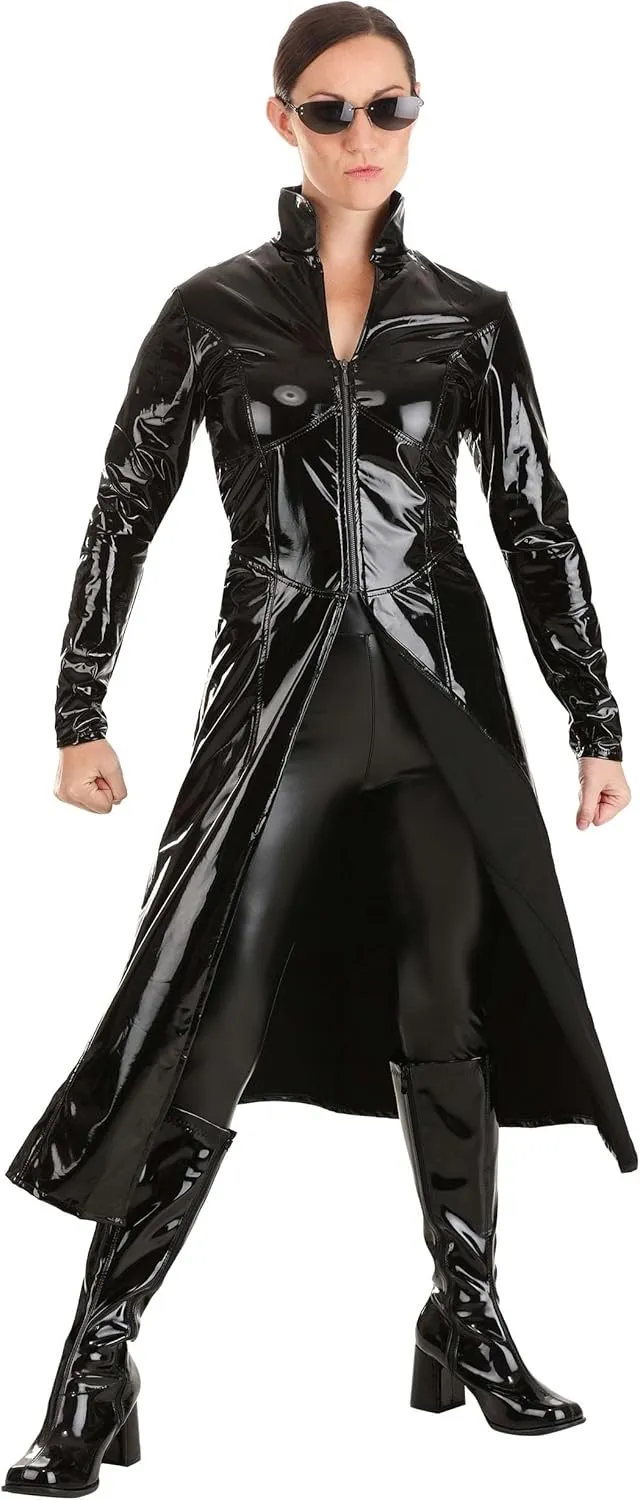 The Matrix Trinity Costume for Women - Long Black Trench Coat Jacket & Sunglasses - Adult Matrix Cosplay Outfit XL