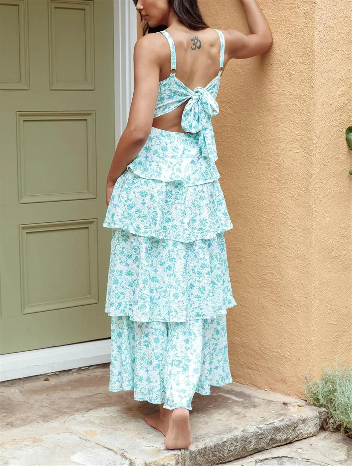 Thopavenoir Women's Boho Tie-up Front Maxi Dress Y2k Floral Print Sleeveless Long Dresses 2025 Smocked Summer Beach Sundress