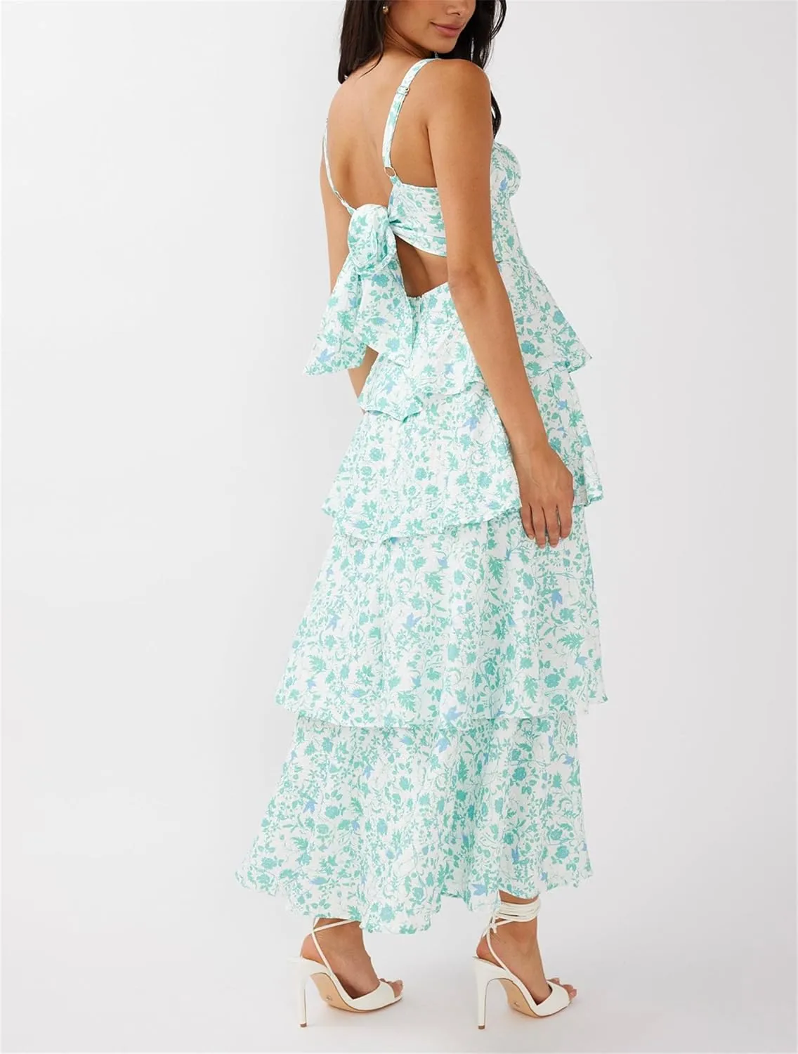 Thopavenoir Women's Boho Tie-up Front Maxi Dress Y2k Floral Print Sleeveless Long Dresses 2025 Smocked Summer Beach Sundress